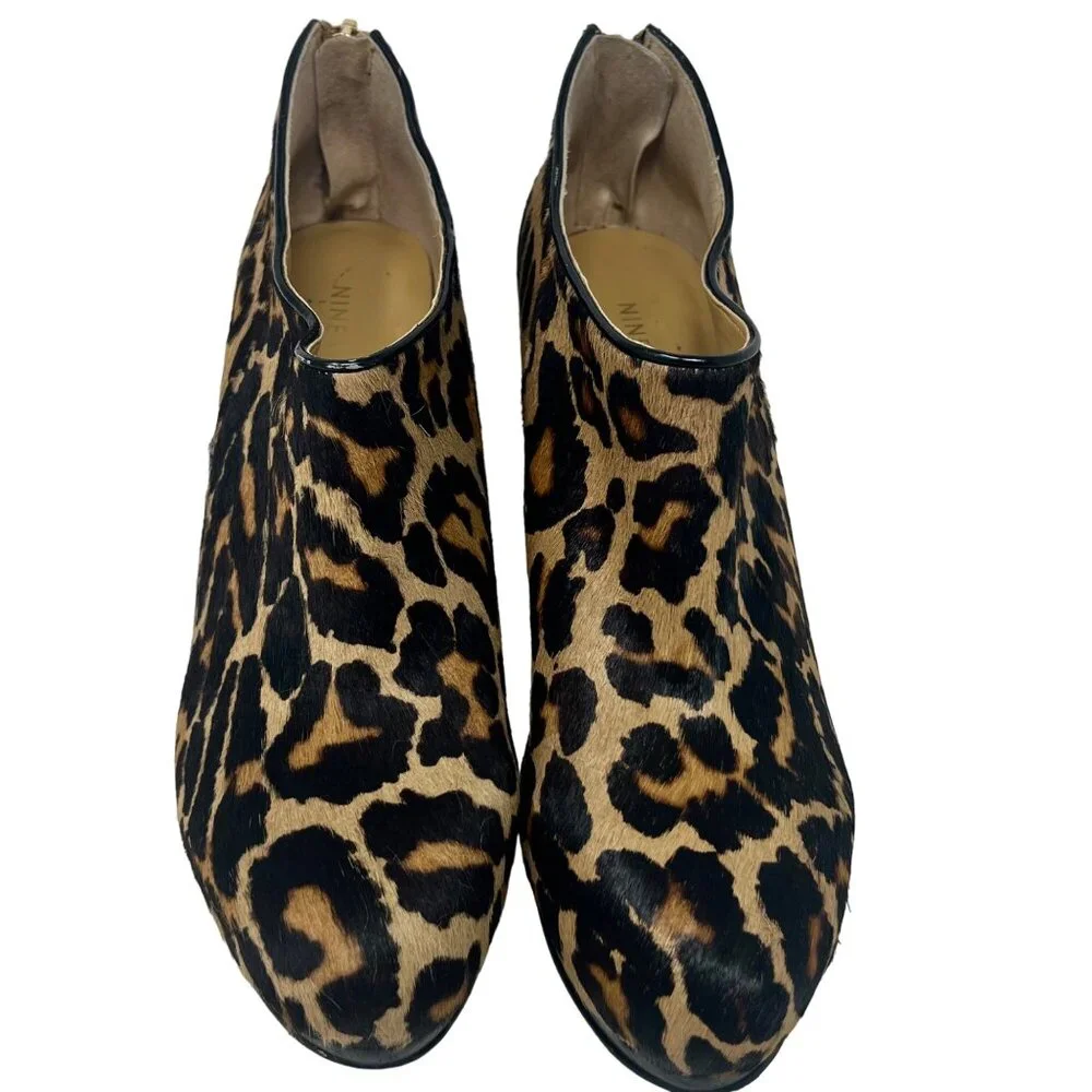 Nine West Haywire Stilleto Platform Heels‎ Mobwife Booties Cheetah Leopard Fur 8